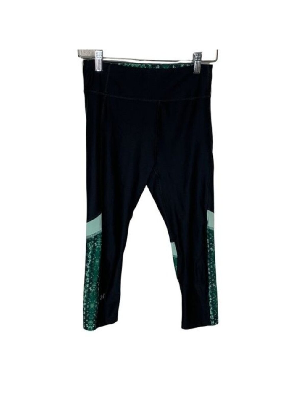 Under Armour HeatGear Crop Leggings Women Small Black Green Compression